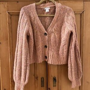 SINCERELY JULES PEACHY PINK CABLE KNIT CARDIGAN SIZE SMALL